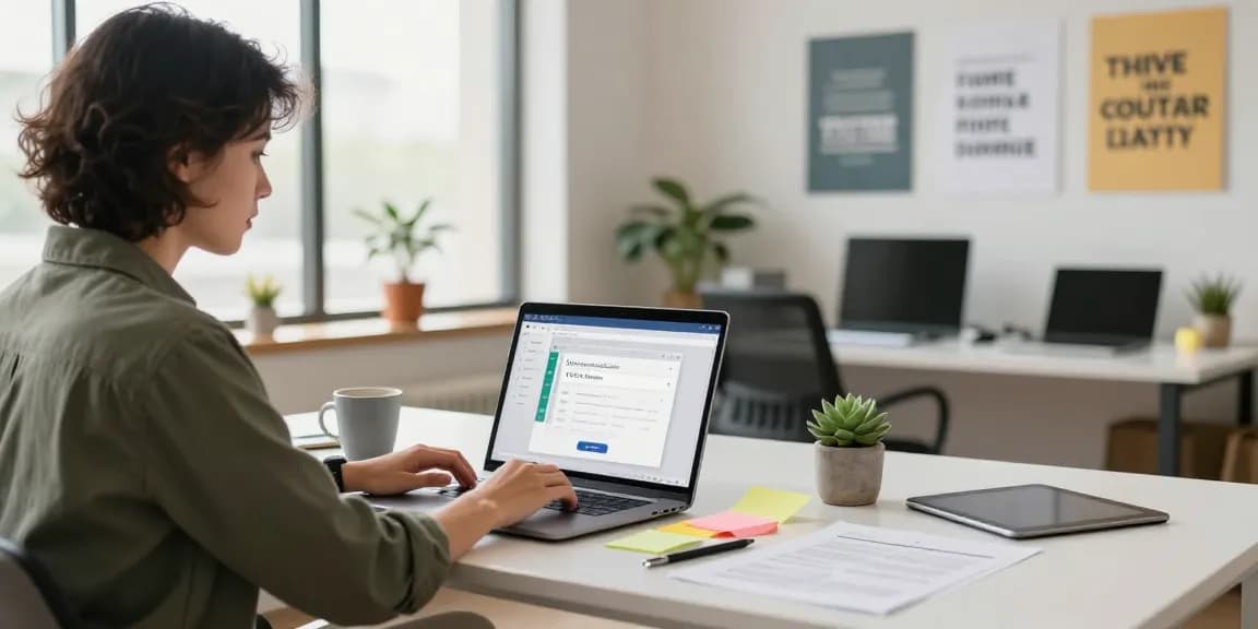 Download WPS Office seen on a laptop in a modern workspace with motivational elements and natural light.