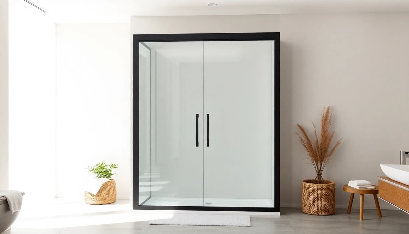 Showcase of modern black frame shower doors enhancing a stylish bathroom design.