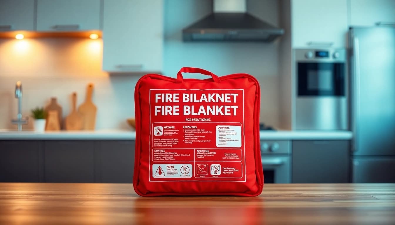 Secure fire blanket prominently displayed in a modern kitchen to promote safety awareness.