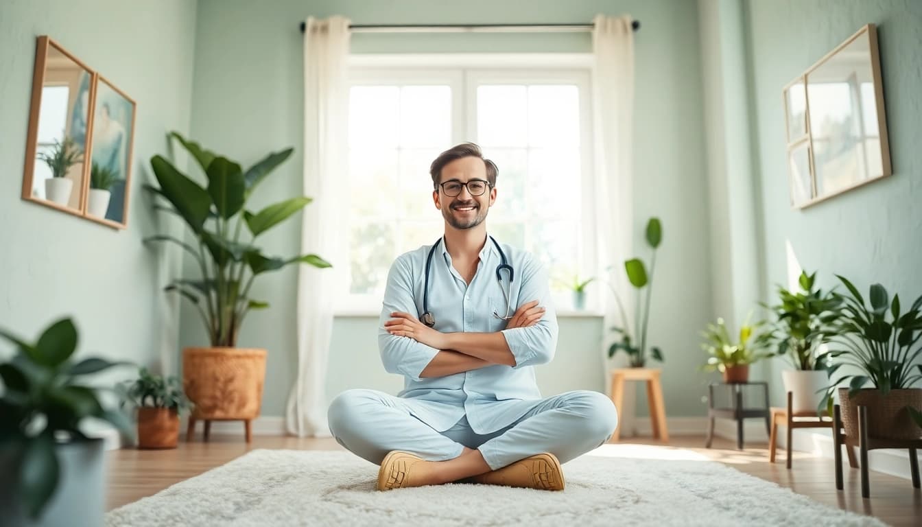 Therapist providing support in a calming environment for stress and anxiety management.
