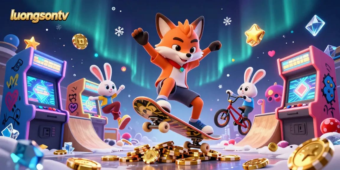 Experience exciting gaming moments at luongsontv with vibrant 3D characters and casino symbols.