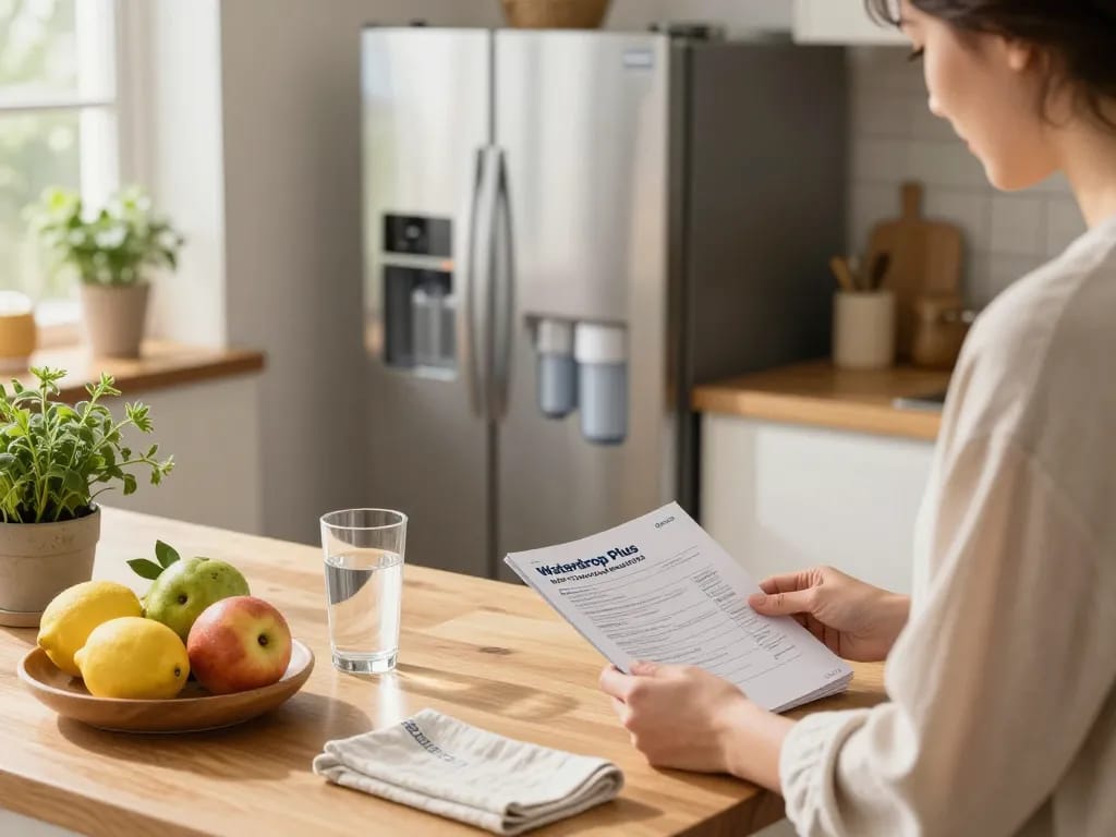 Homeowner installing Waterdrop Plus WDP-F13 Reduce Lead&PFAS water filter in a bright kitchen setting.