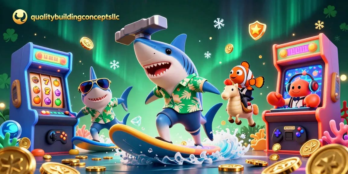 Experience exhilarating wins with qualitybuildingconceptsllc's vibrant 3D casino scene featuring dynamic characters and slot elements.