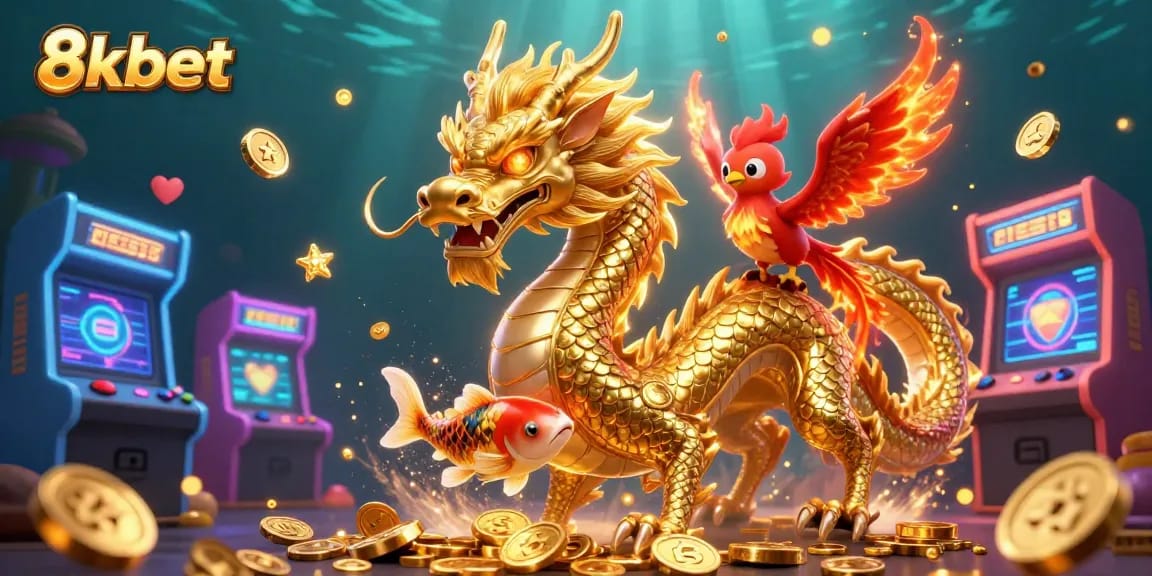 Experience the excitement of 8xbet with a stunning 3D illustration of a dragon and phoenix
