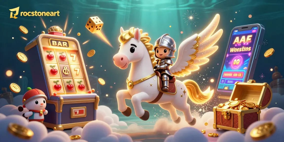 Experience thrilling gameplay at rocstoneart with celestial knights, slot machines, and magical elements.
