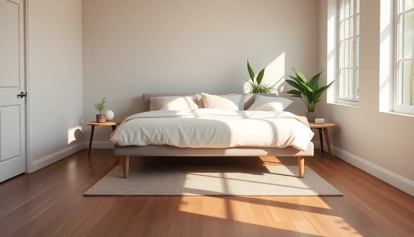 Elevate your bedroom with a stylish full size bed, cozy bedding, and calming decor.