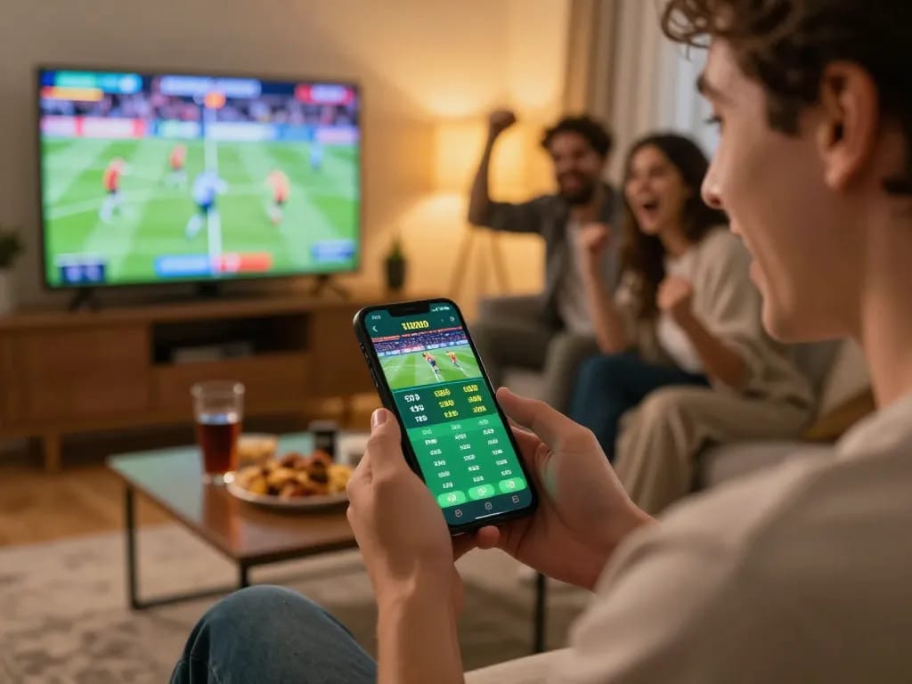Engaging betting scene on sgwin66 mobile app with person placing wagers during live sports.