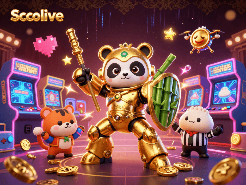 Socolive engages players in an exhilarating 3D gaming experience featuring a mech-suit panda in a vibrant casino arena.