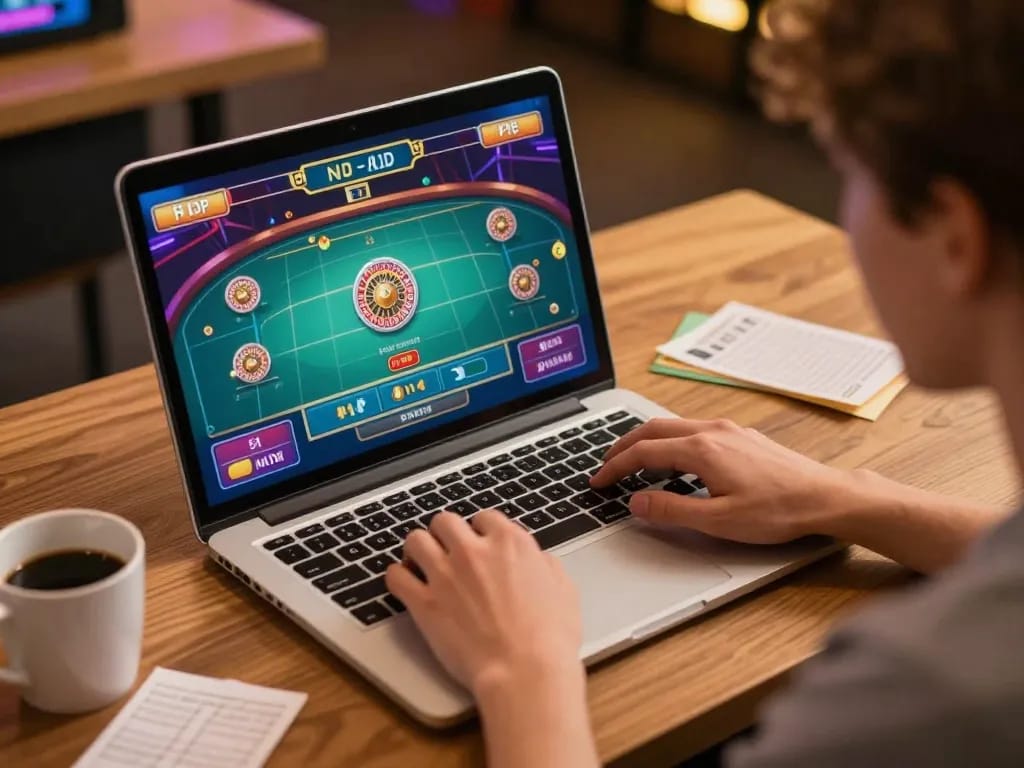 Player engaging in strategic gameplay at TR88 online casino, showcasing excitement and betting notes.