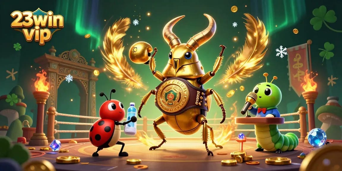 Join the excitement of 23win vip with a thrilling cartoon boxing scene featuring giant insects!