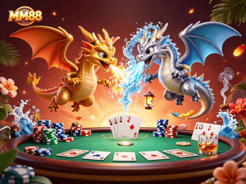 Engage in thrilling poker action with MM88, where dragons symbolize fiery competition and icy strategy.
