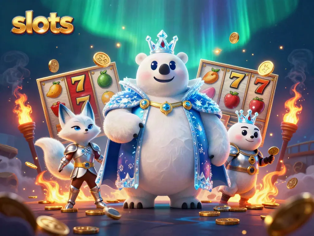 Experience thrilling slots action with the ice king polar bear and snow fox in a fantastical scene.