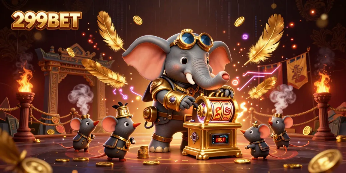 Engage in thrilling gameplay with 299BET's dynamic casino scene featuring steampunk characters and slot machines.