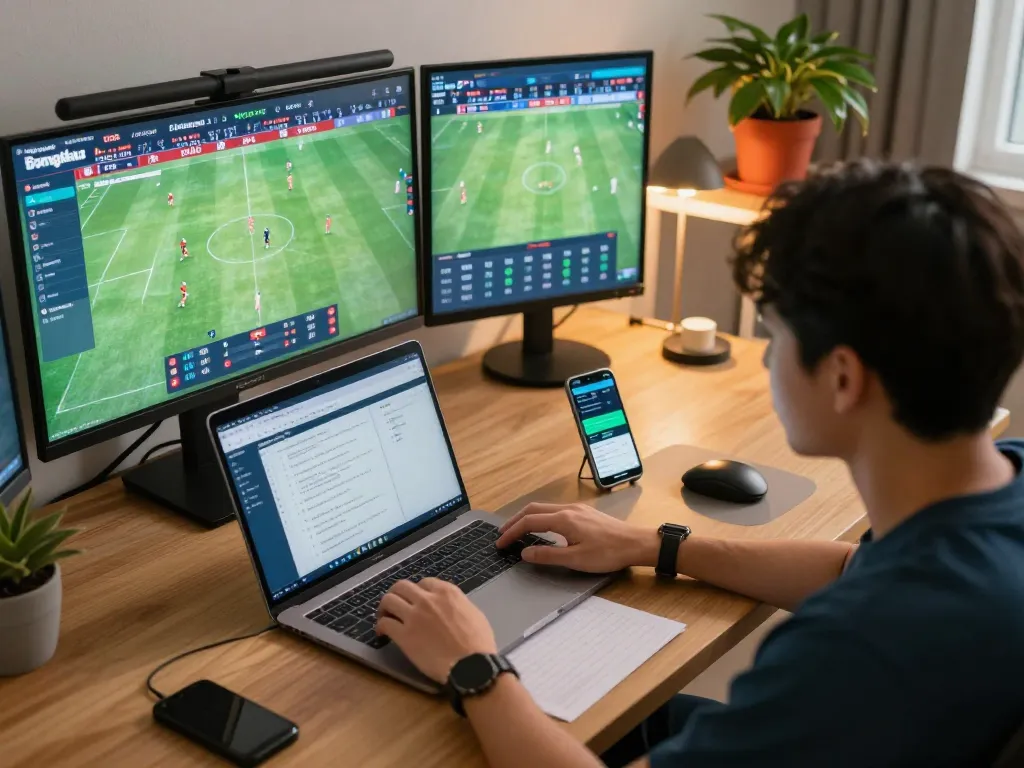 Bongdalu mới displayed on multiple screens showing live sports data and analysis during a strategy session.
