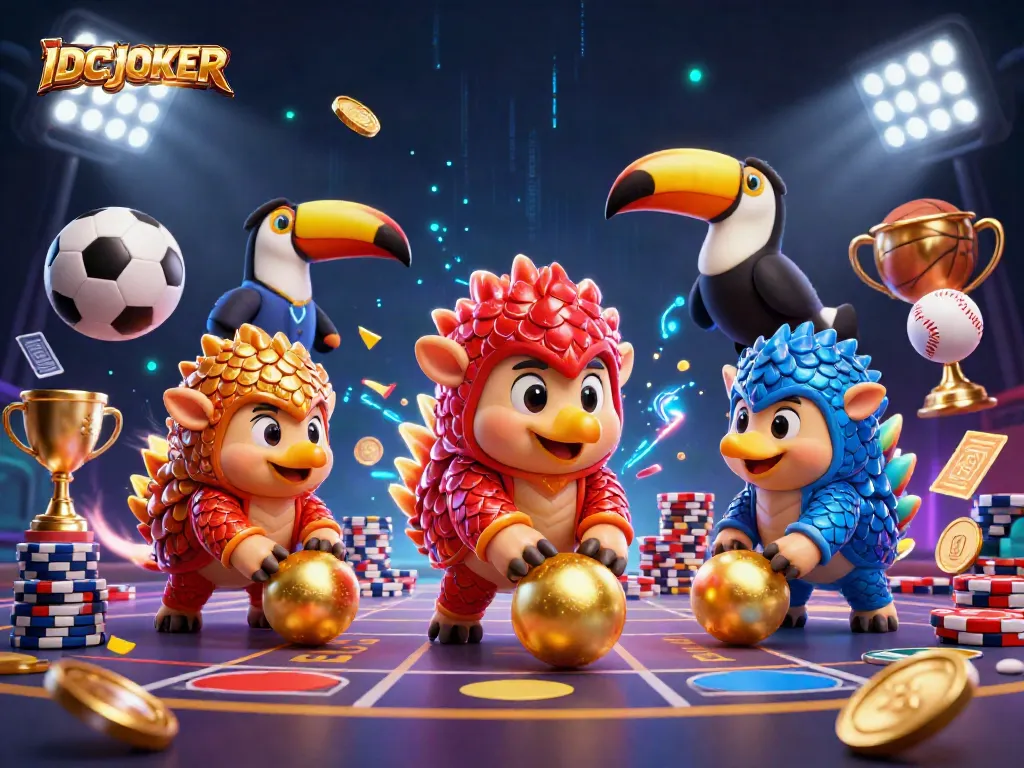 Experience the thrill of gaming with IDCJOKER as rival pangolins roll through poker chips in an intricate scene.