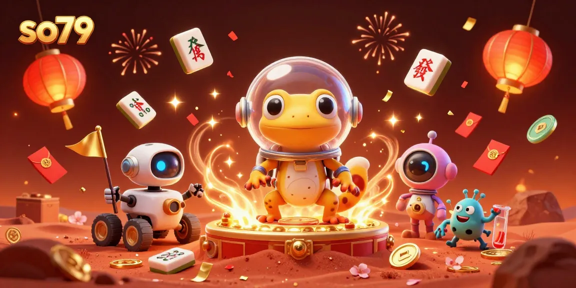 Experience the thrill of so79 with a Martian gecko in a golden casino scene, bursting with festive energy.