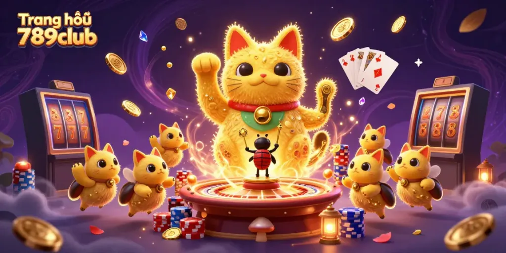 Engage in exciting gaming at Trang chủ 789club, highlighted by dynamic casino elements and vibrant gold.