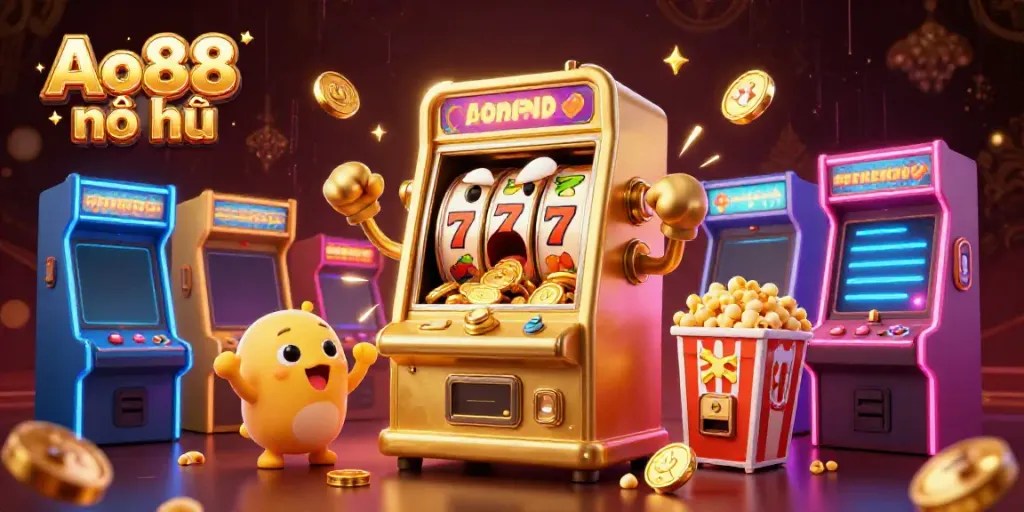 Spin the reels at Ao88 nổ hũ as joyful slot machines cheer during a jackpot!