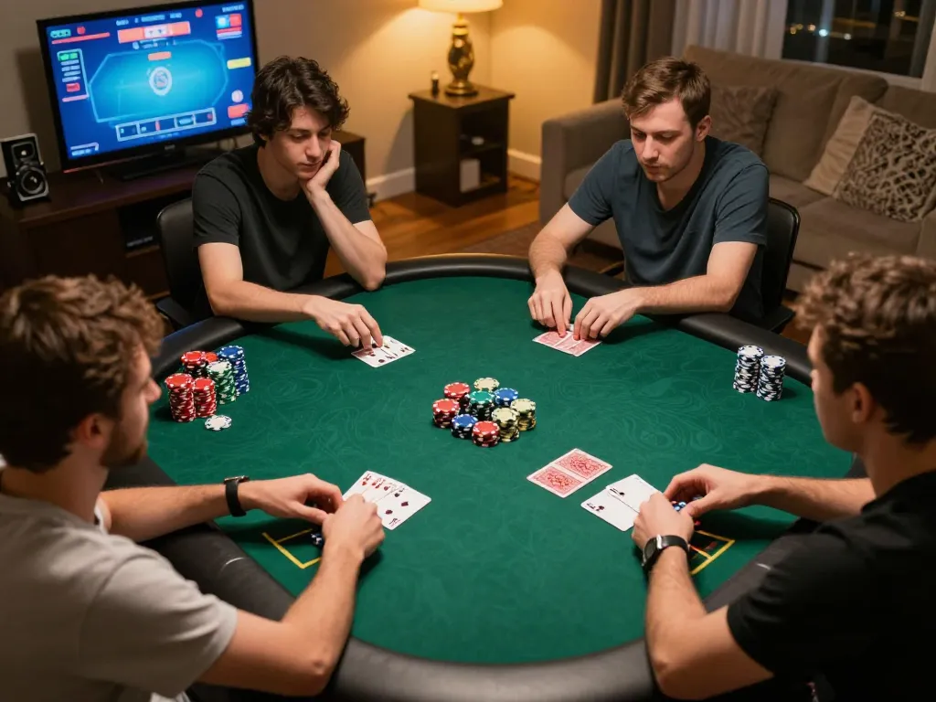Players engaging in online poker at home, capturing the strategic excitement of rik vip gaming