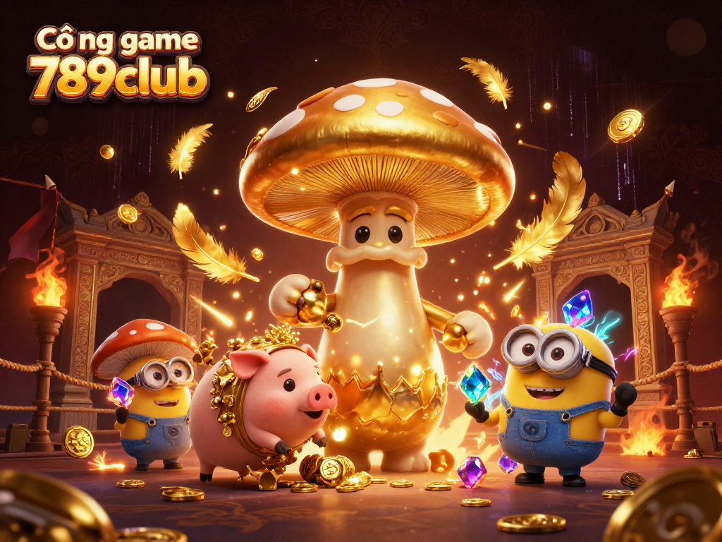 Cổng game 789club showcases a magical, vibrant scene with golden treasures and whimsical characters in a casino-inspired setting.