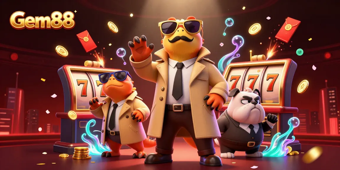 Experience Gem88's thrilling casino scene with raptors in disguise amidst vibrant gaming elements.