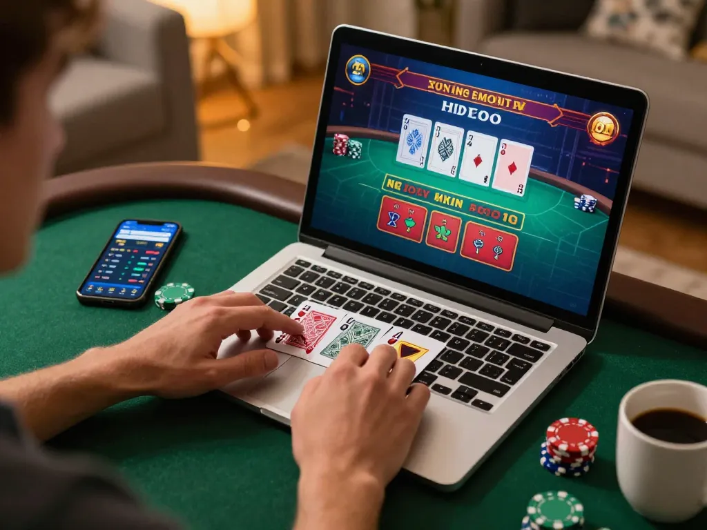 Player engaging in a live dealer game on wala88, showcasing strategy in an inviting home setup.