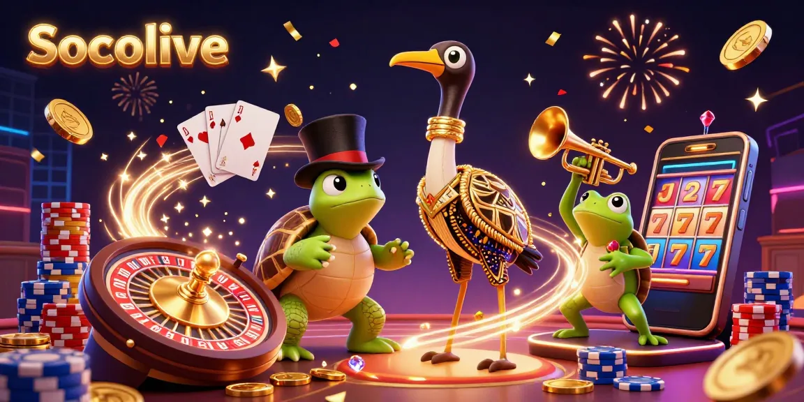 Socolive presents a lively casino scene with 3D cartoon characters and engaging gambling elements, celebrating excitement and energy.