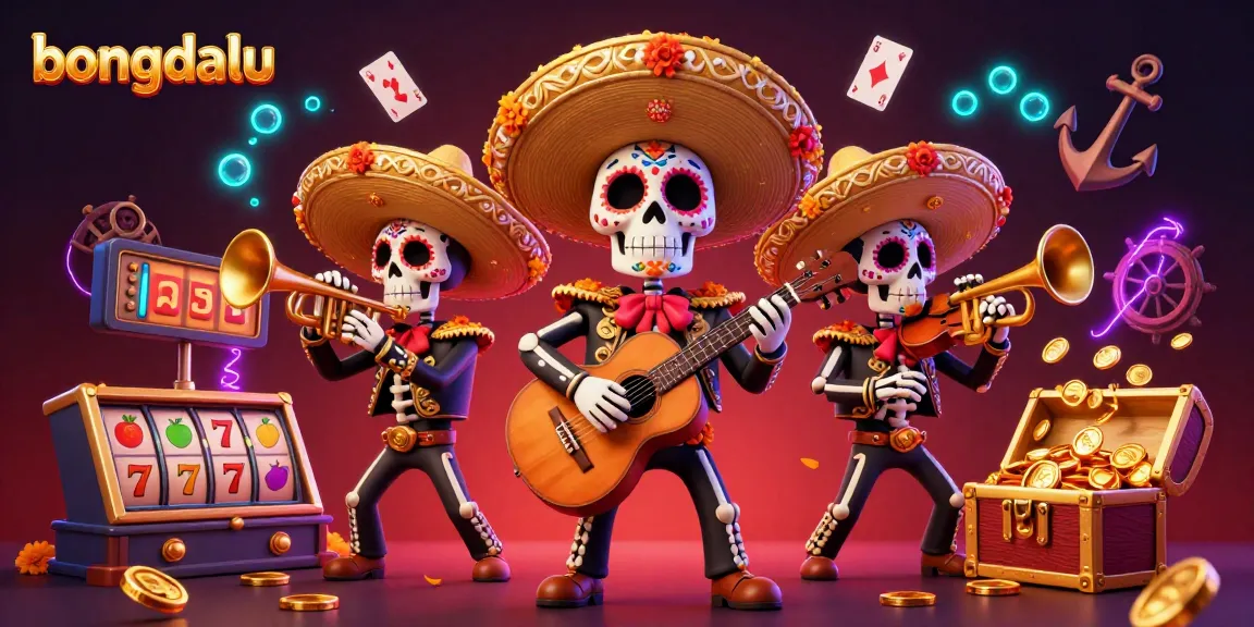 Bongdalu offers dynamic casino entertainment with colorful mariachi skeletons and vibrant slot game elements.