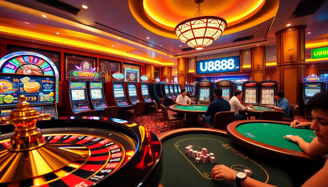 Experience the excitement at U888's premium casino with vibrant gaming tables and lively action.