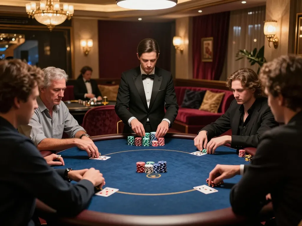 Experience high-stakes poker in a luxurious setting at mb66-t, where players engage intensely.