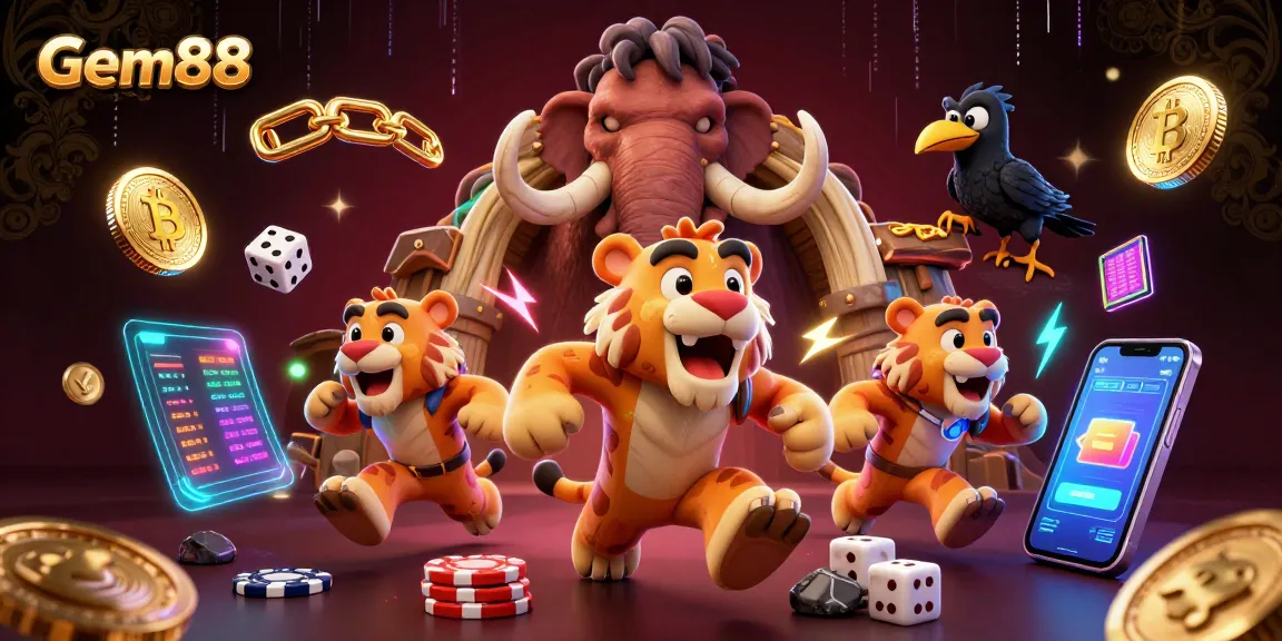 Gem88 offers a dynamic prehistoric casino experience with cavemen, crypto elements, and vibrant game energy.