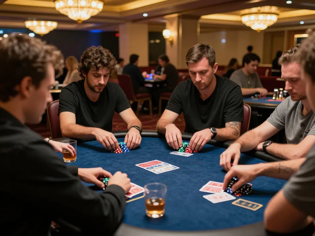 players engaging in a high-stakes poker game at a lively casino, showcasing the excitement and strategy of rokok 88