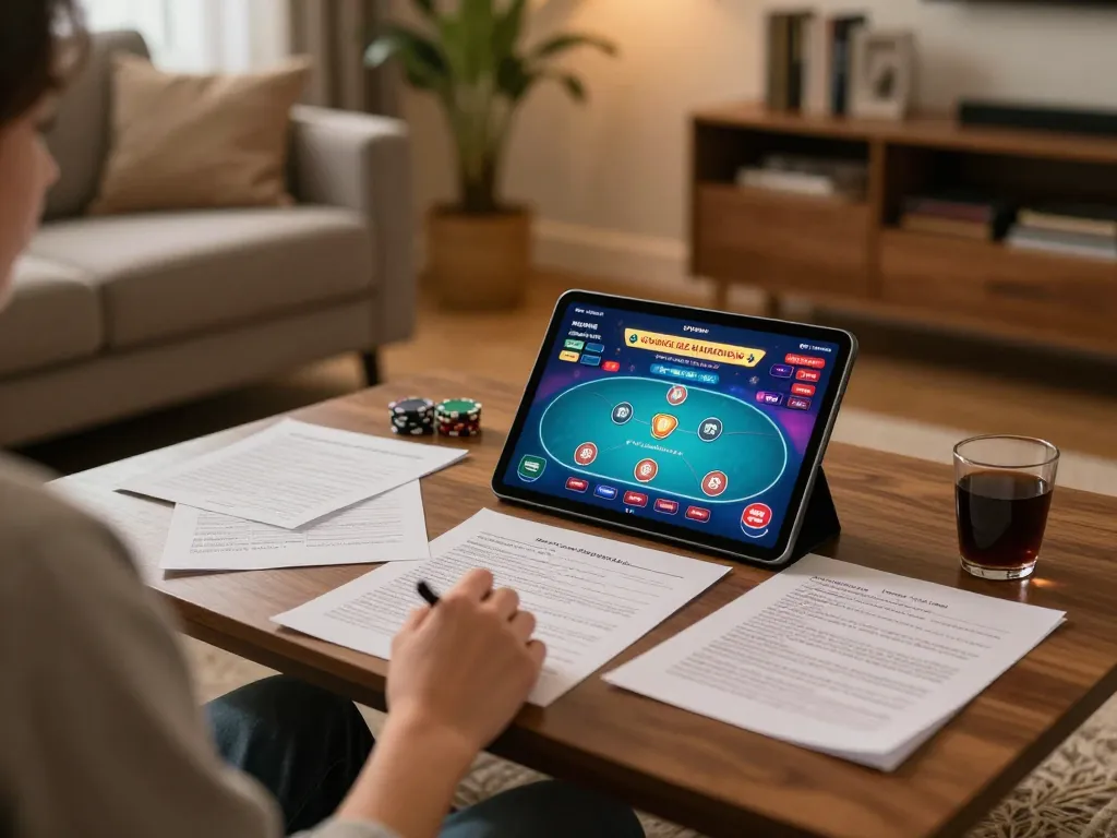 Engaging in online casino gaming on a tablet at home, exploring b52clubc for strategic betting
