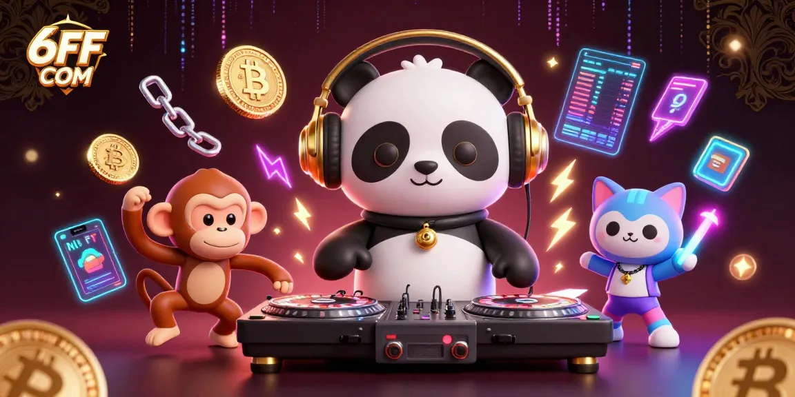 Engage with exciting games at 6FF COM, featuring a DJ panda amidst neon coins.