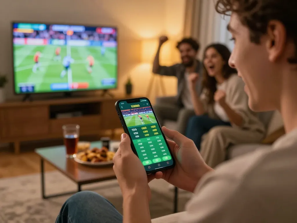 Engaging betting scene on sgwin66 mobile app with person placing wagers during live sports.