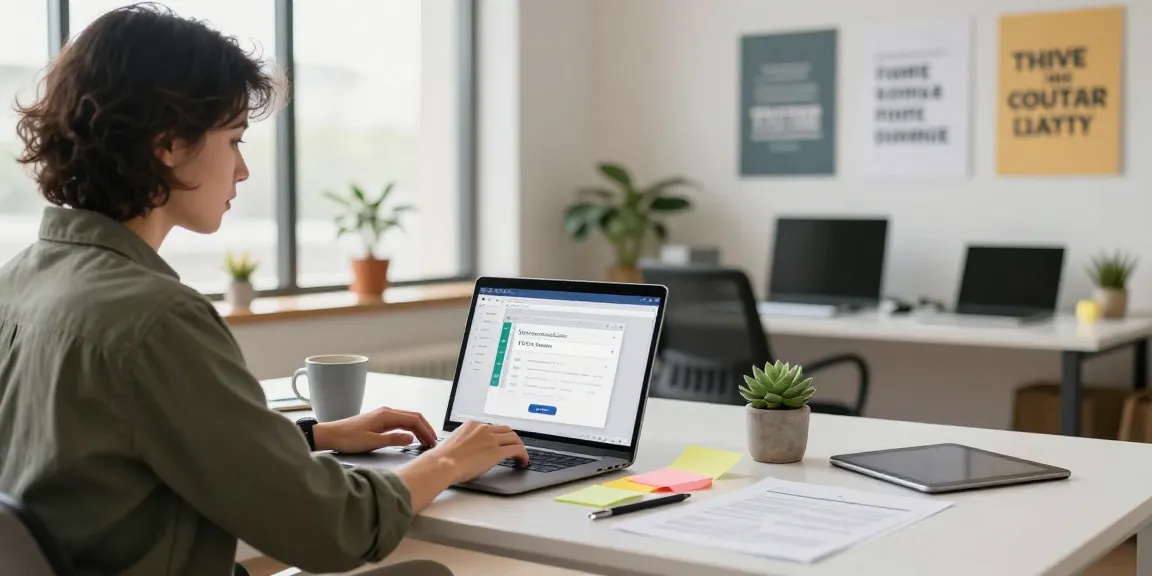Download WPS Office seen on a laptop in a modern workspace with motivational elements and natural light.