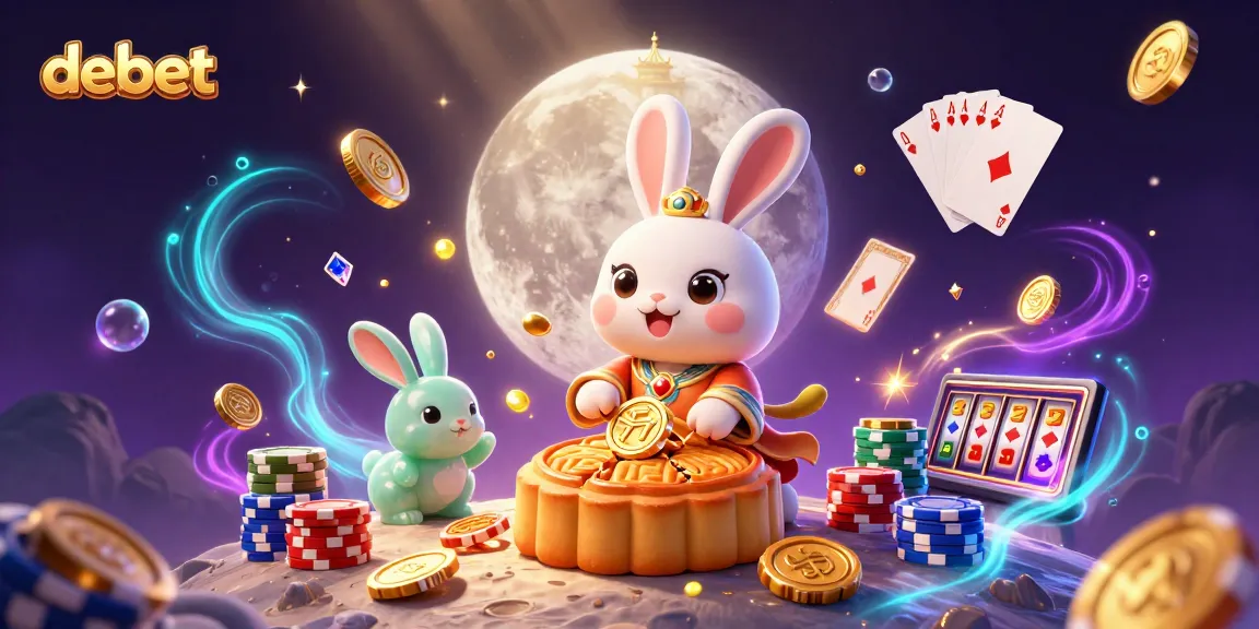 Engage with debet's thrilling casino scene featuring a moon rabbit and poker elements