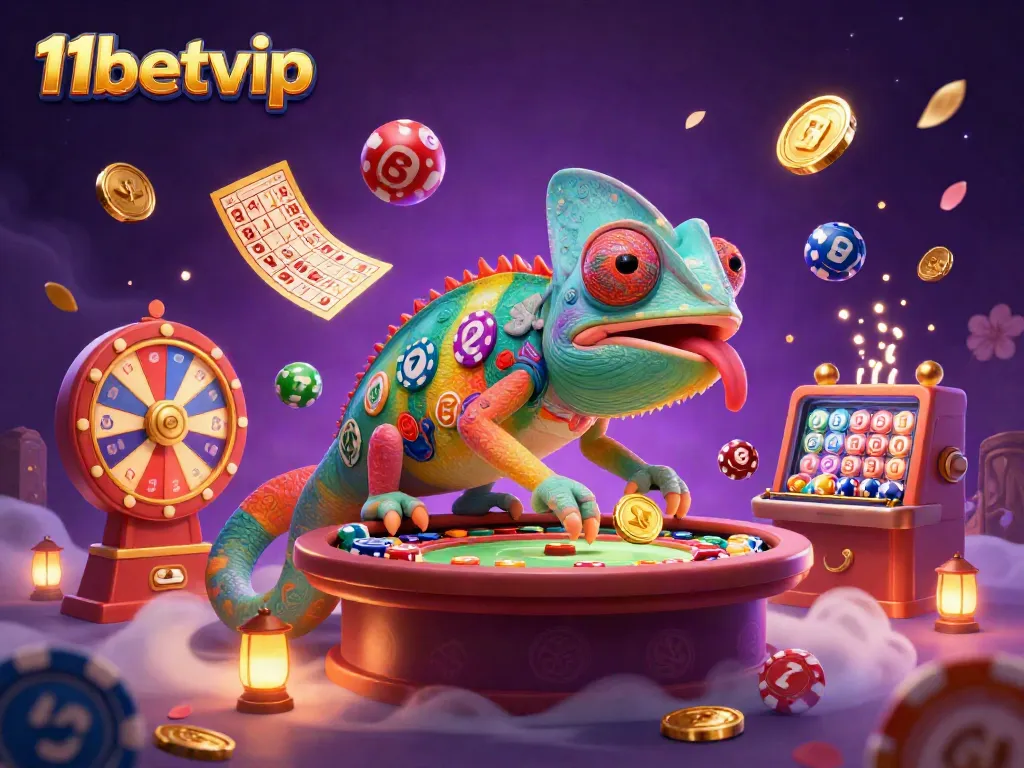 Experience the vibrant world of 11betvip through a dynamic casino scene with colorful games and golden opportunities.