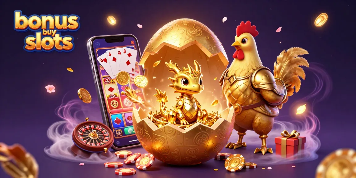 Experience thrilling bonus buy slots action with vibrant golden dragon, poker chips, and colorful slot reels