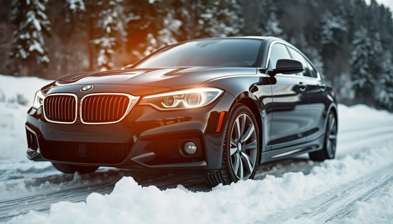 Enhancing PPF winter road salt protection on a car amidst winter snow to ensure durability.