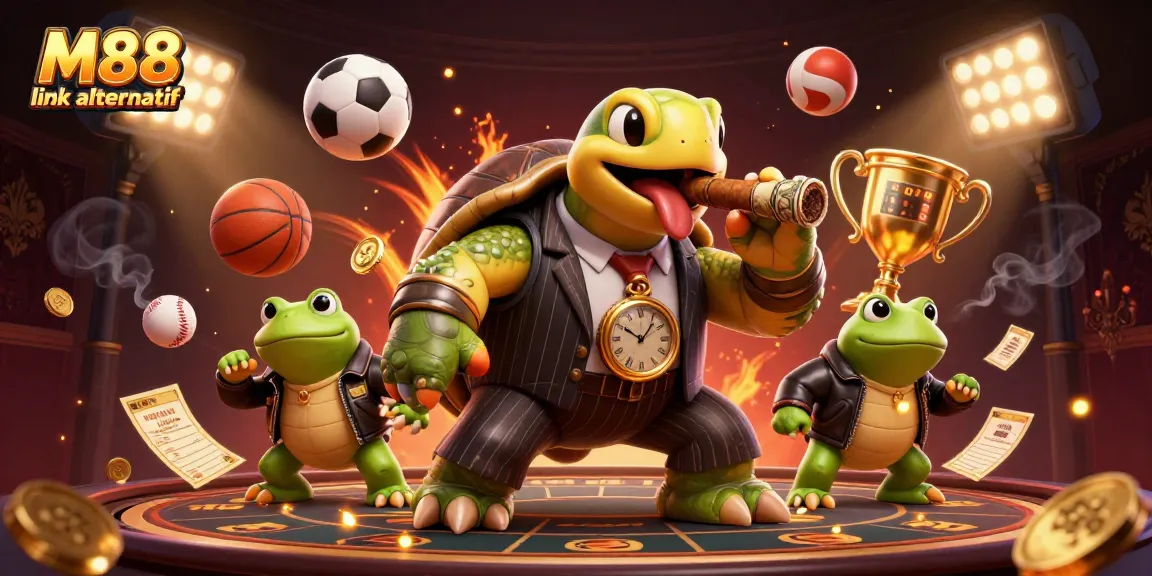 Engage in winning strategies with the vibrant M88 link alternatif illustration showcasing dynamic sports betting elements.