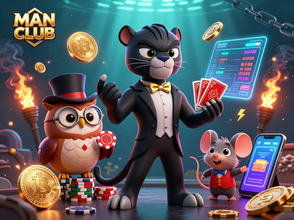 Engage with MAN CLUB as the stylish panther deals cards, enhancing your gaming experience.
