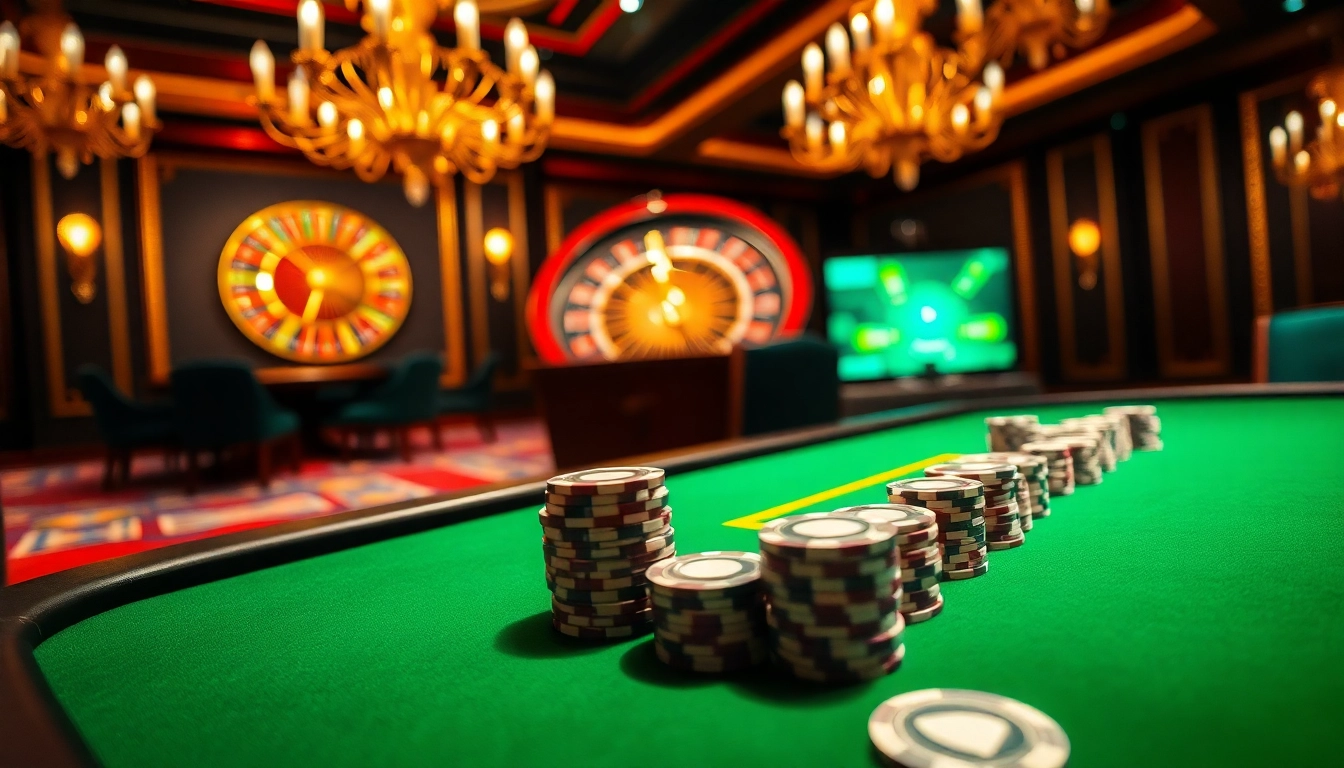 Engage in thrilling action at RR88 trang chủ with a vibrant poker table and roulette wheel.