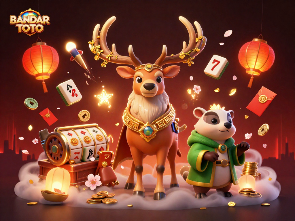 BANDAR TOTO gaming scene featuring a druid stag and badger with dynamic casino elements.