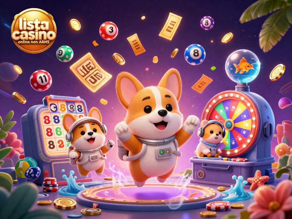 Gioca con la lista casinò online non AAMS in un'illustrazione vivace e divertente di un casinò spaziale.