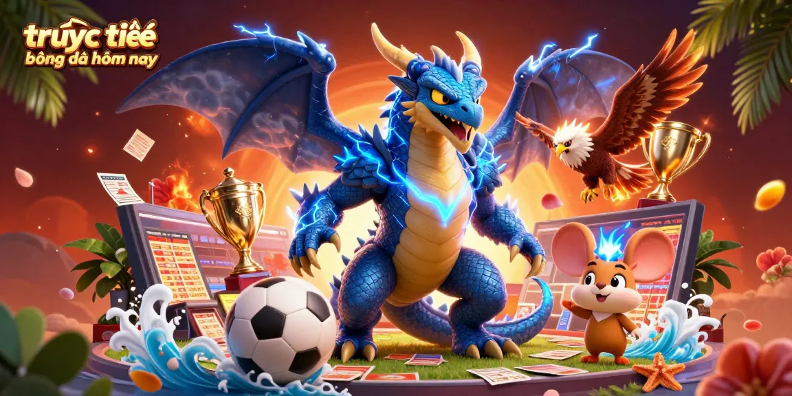 Engage in trực tiếp bóng đá hôm nay with strategic betting visuals featuring a dragon and trophy in dynamic action.