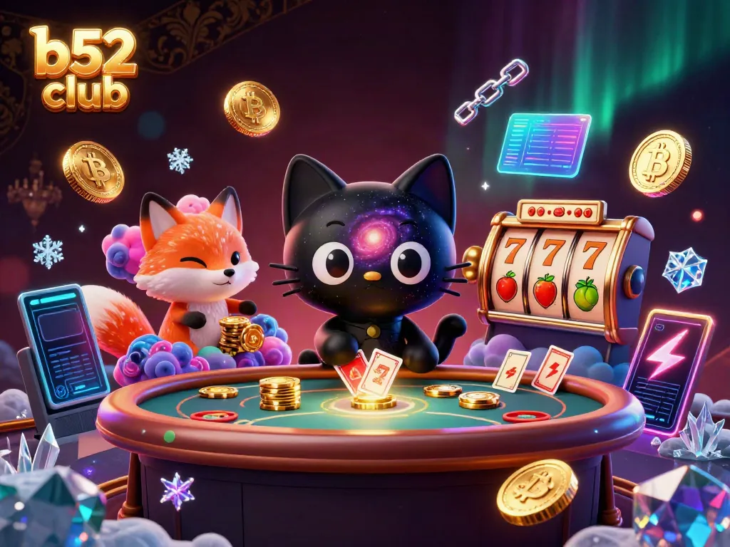 Win big at b52 club with a cosmic casino featuring a black hole cat and nebula fox.