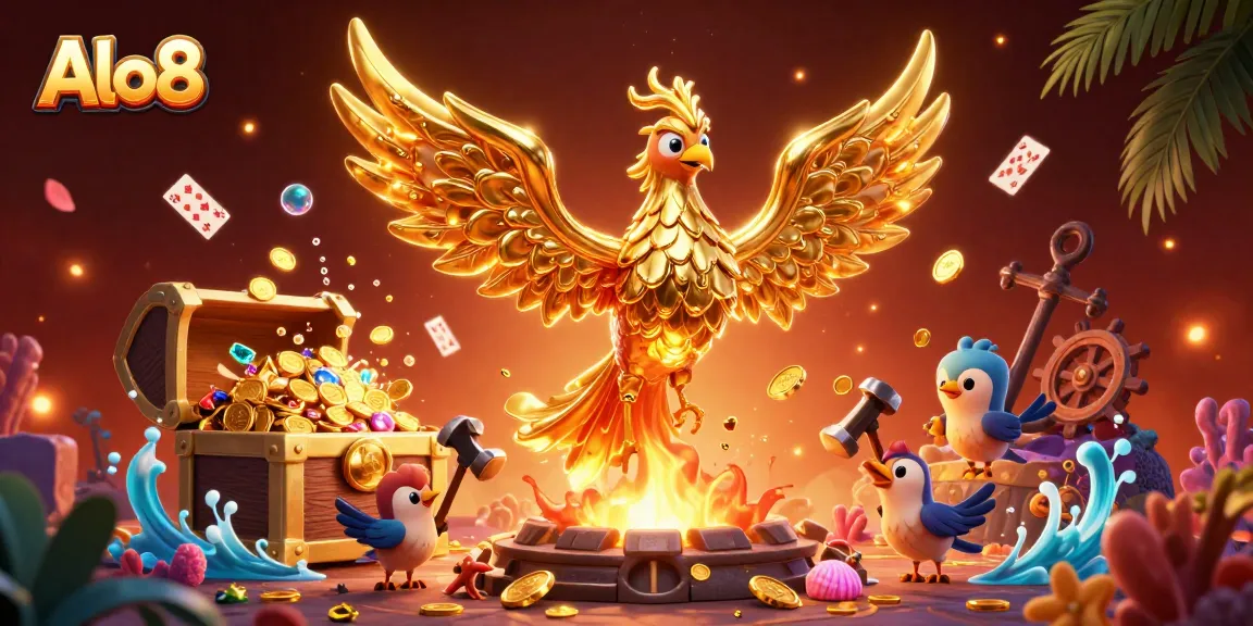 Alo8 engages players with vibrant golden phoenix and immersive casino-themed elements.
