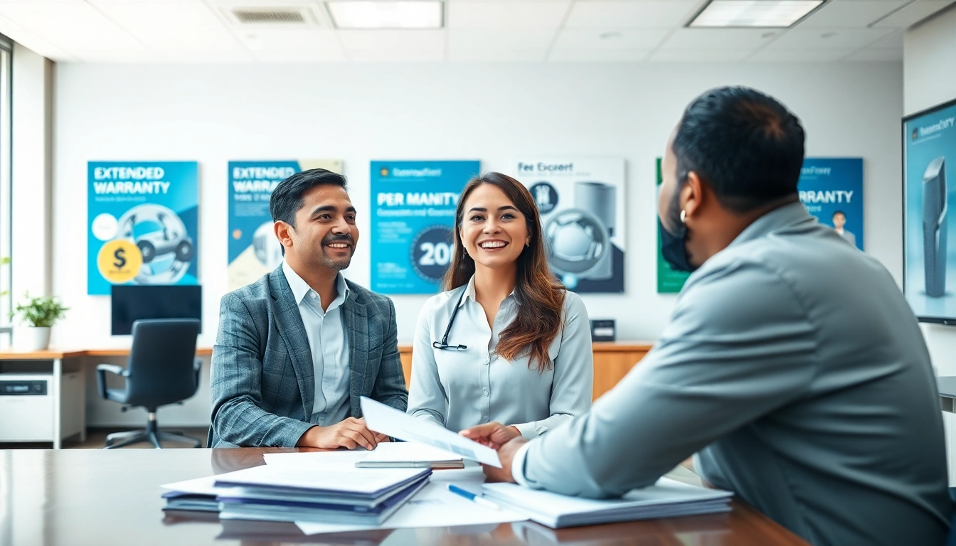 Engaging interaction showcasing an extended warranty company representative and client discussing benefits.