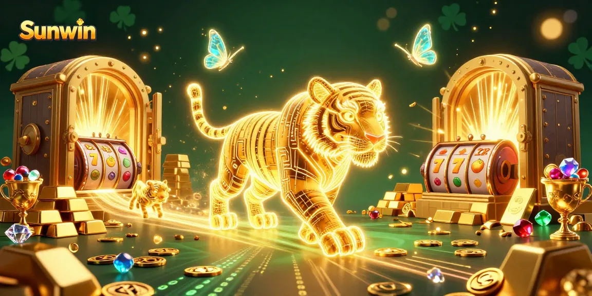 Engage in thrilling gameplay at Sunwin's vibrant casino scene filled with golden treasures.
